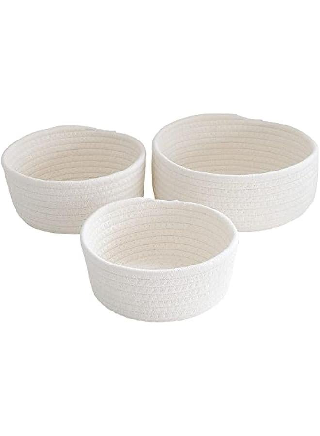 MIXDE 3pcs Cotton Rope Baskets, Small Woven Storage Basket for Bathroom Shelve Nursery Organizing Bins Organizer for Toys, Towels, Cosmetics, Jewelry and other Small Items White - Image 2