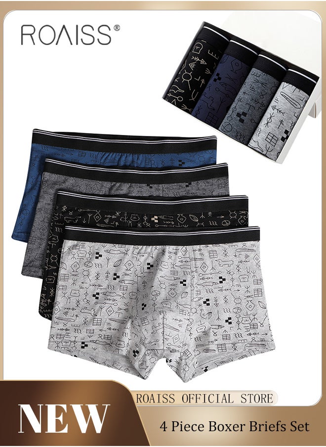 roaiss - Men Boxers 4 Pack Set Trend Men Teenage Boys Underwear Short Briefs High Elastic Classic Underwear - Image 1