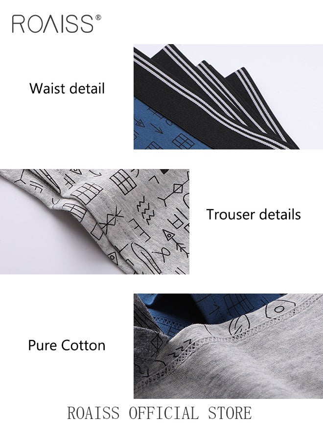 roaiss - Men Boxers 4 Pack Set Trend Men Teenage Boys Underwear Short Briefs High Elastic Classic Underwear - Image 1