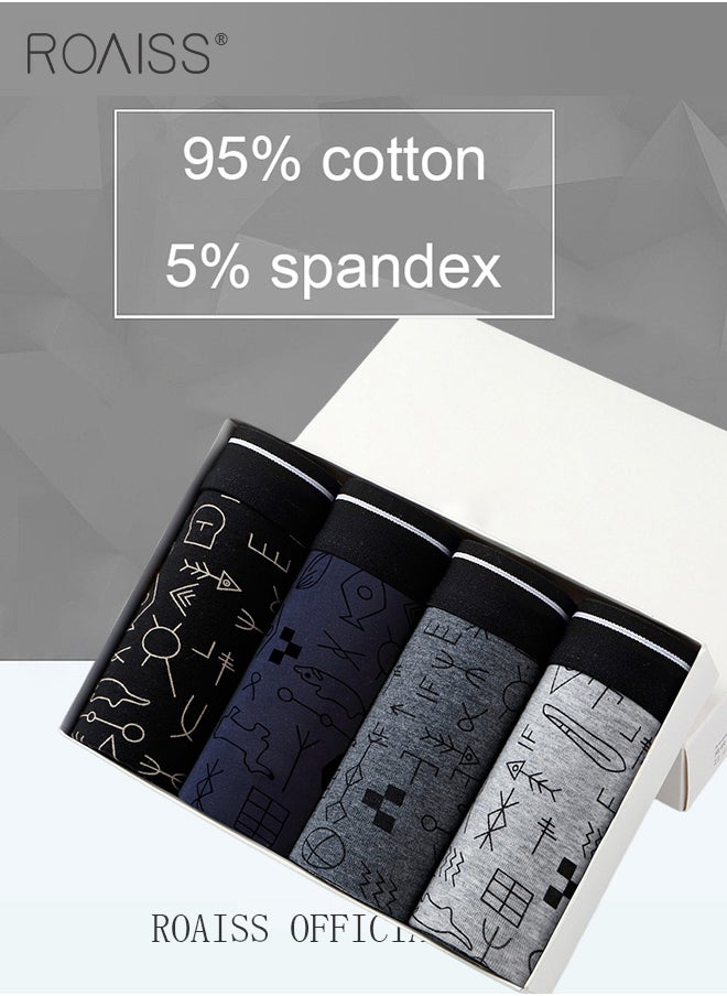 roaiss - Men Boxers 4 Pack Set Trend Men Teenage Boys Underwear Short Briefs High Elastic Classic Underwear - Image 1