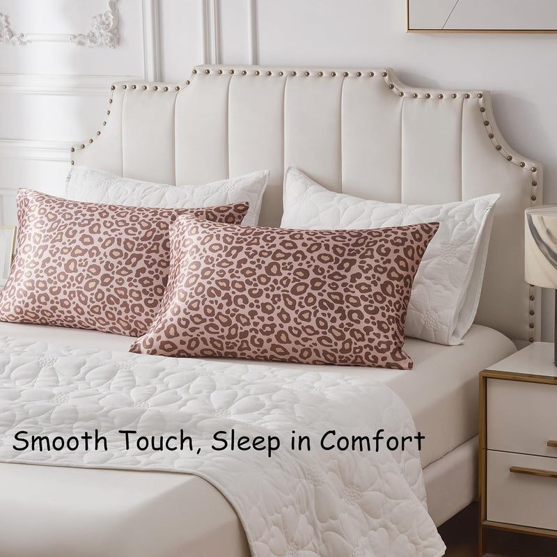 URLINENS Satin Pillowcase for Hair and Skin, Soft and Cooling Similar to Silk Pillow Cases 2 Pack with Envelope Closure Standard Size Satin Pillow Covers, Gift for Women(20"x26", Leopard, Pink) - Image 5