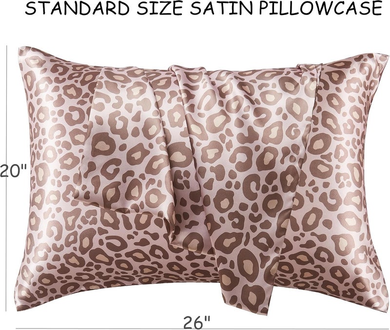 URLINENS Satin Pillowcase for Hair and Skin, Soft and Cooling Similar to Silk Pillow Cases 2 Pack with Envelope Closure Standard Size Satin Pillow Covers, Gift for Women(20"x26", Leopard, Pink) - Image 3