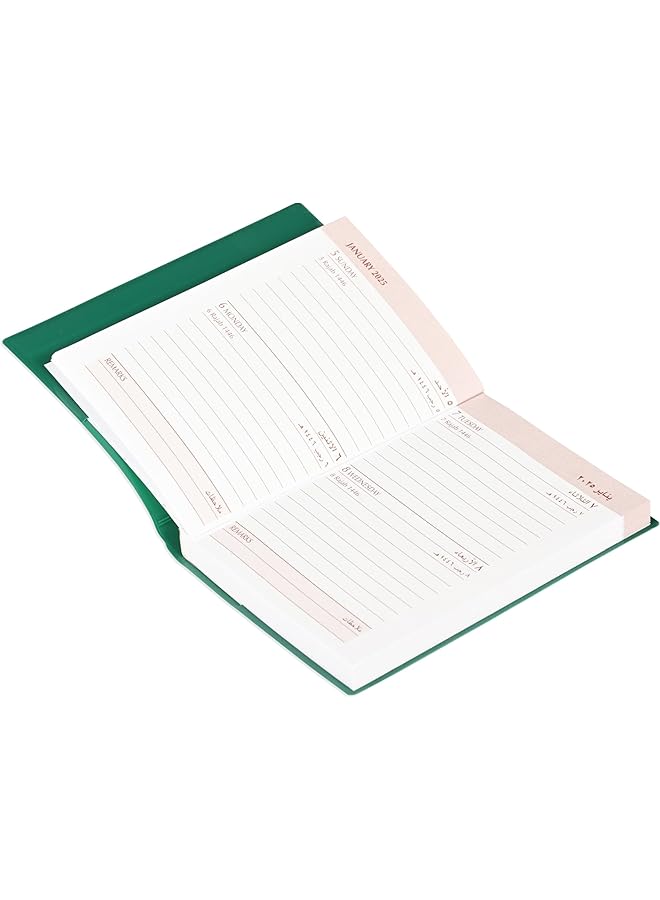 erorex 2025 Pocket Diary Pvc Materials Soft Jacket Cover 2 Days A Page Size 75X105Mm English Arabic 60Gsm White Paper Green Color Fsdi09Ae25Gr - Image 2