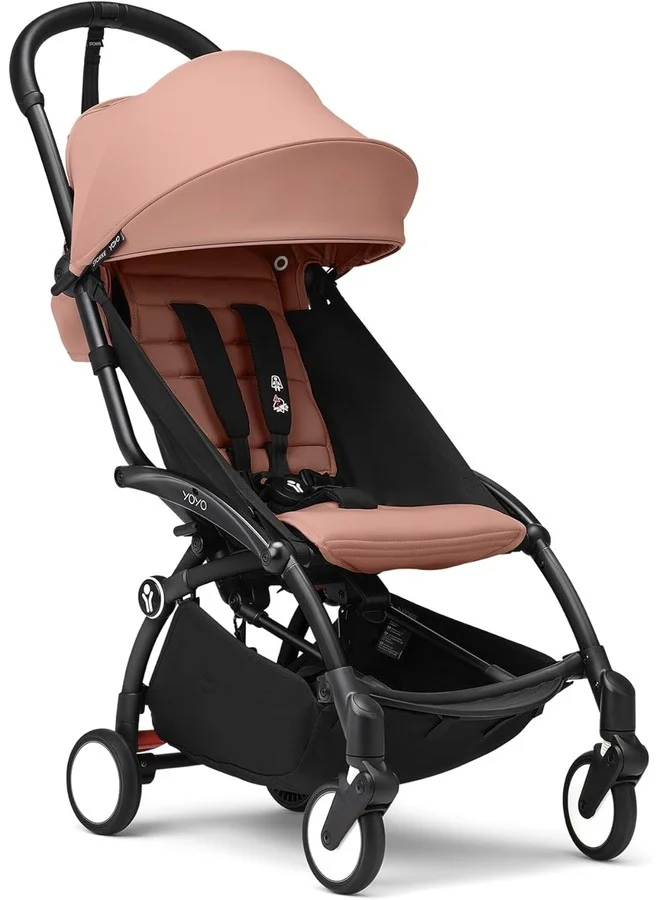STOKKE YOYO3 Stroller – Black Frame & 6 Months+ Color Pack - Ginger, Lightweight, Compact, Foldable & Travel Friendly Stoller with Padded Seat & Canopy with Viewing Window, UPF 50 Months+ Sun Protection, Stroller for Babies