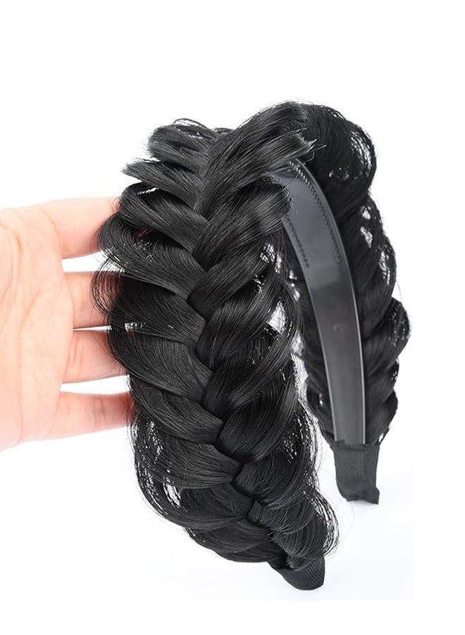 DUNISO Wide Braided Headband Hoop, Chunky Fishtail Braided Hair Band Hairpiece for Girls Women ,Wide Messy Braided Headband with Teeth ,Elastic Non-slip Hairpiece Band,Beauty Hair Accessories for Women and Girl（Black） - Image 3