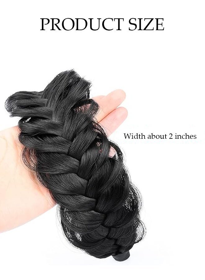 DUNISO Wide Braided Headband Hoop, Chunky Fishtail Braided Hair Band Hairpiece for Girls Women ,Wide Messy Braided Headband with Teeth ,Elastic Non-slip Hairpiece Band,Beauty Hair Accessories for Women and Girl（Black） - Image 2