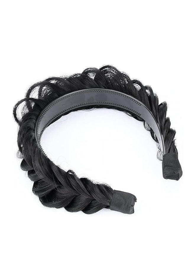 DUNISO Wide Braided Headband Hoop, Chunky Fishtail Braided Hair Band Hairpiece for Girls Women ,Wide Messy Braided Headband with Teeth ,Elastic Non-slip Hairpiece Band,Beauty Hair Accessories for Women and Girl（Black） - Image 5