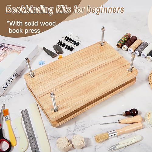 FUXAFU 50 Pcs Book Binding Kits, 13"x7.9" Inch Wooden Book Press，Books Binding Materials, with Bone Folder, Awl, Needles for DIY Bookbinding, BookRepair, Handmade Crafts - Image 4
