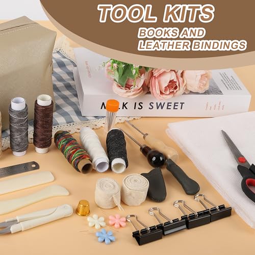FUXAFU 50 Pcs Book Binding Kits, 13"x7.9" Inch Wooden Book Press，Books Binding Materials, with Bone Folder, Awl, Needles for DIY Bookbinding, BookRepair, Handmade Crafts - Image 3