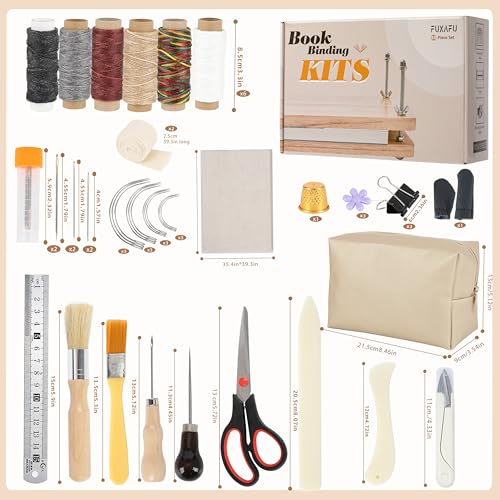 FUXAFU 50 Pcs Book Binding Kits, 13"x7.9" Inch Wooden Book Press，Books Binding Materials, with Bone Folder, Awl, Needles for DIY Bookbinding, BookRepair, Handmade Crafts - Image 2