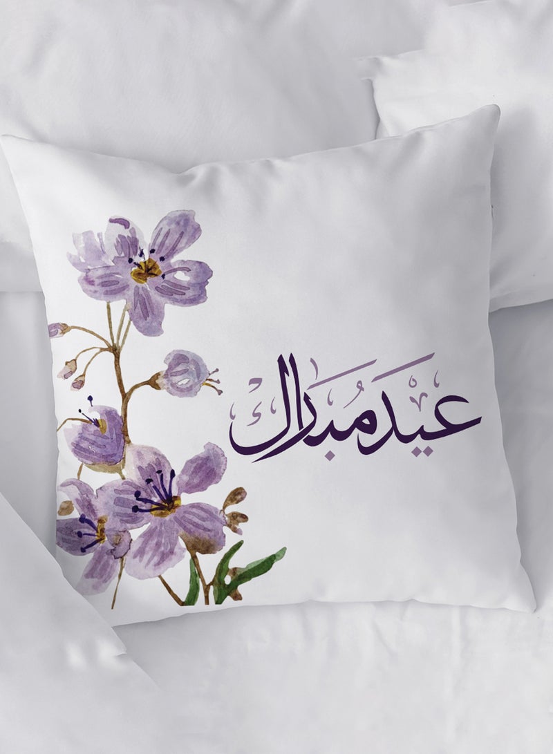 LOWHA Polyester Pillowcase Cushion Cover with Eid Mubarak with Flowers Design - Image 2