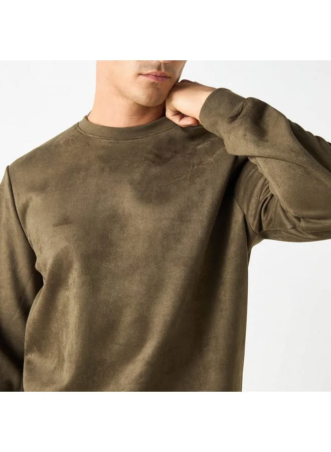 Iconic Iconic Solid Sweatshirt with Round Neck and Long Sleeves