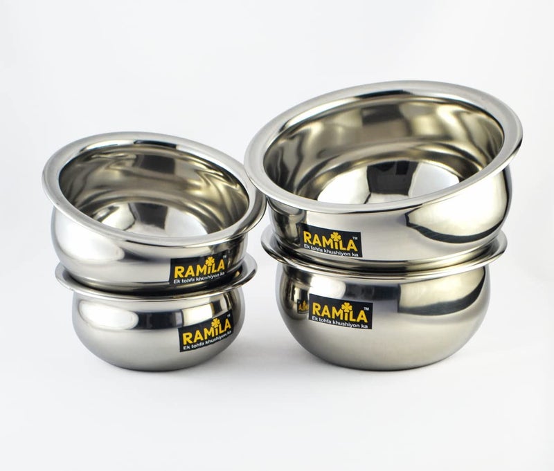 Ramila Brand Stainless Steel Handi Set Serving for Kitchen Cooking Steel Pot Vessels Set of 4 Pieces Capacity 15Liter 1Liter 075Liter 050Liter - Image 5