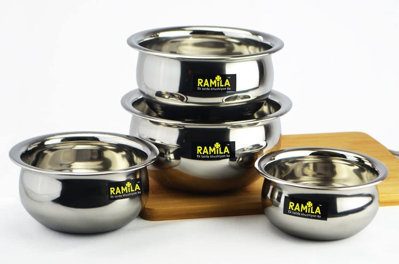 Ramila Brand Stainless Steel Handi Set Serving for Kitchen Cooking Steel Pot Vessels Set of 4 Pieces Capacity 15Liter 1Liter 075Liter 050Liter - Image 4