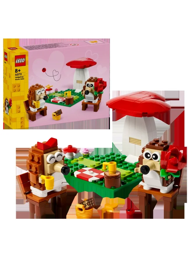 LEGO Hedgehog Picnic Date, Animal Toy Playset for 8 Plus Year Old Girls & Boys, Nature Building Set with Mushroom Model and 2 Figures, Birthday Gift for Kids Who Love Imaginative Play 40711 (166 pieces)
