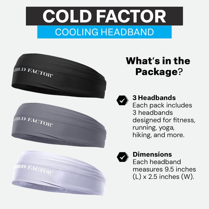 COLD FACTOR Cooling Headband for Women and Men â€“ UPF 50+ Advanced Evaporative Comfort, Instant Cooling Sweatband for Outdoor Sports, Fitness, Yoga, Hiking, Running, and Workout â€“ 3 Pack (Neutral Pack) - Image 2