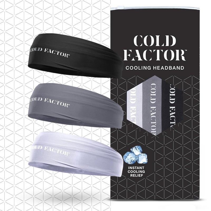 COLD FACTOR Cooling Headband for Women and Men â€“ UPF 50+ Advanced Evaporative Comfort, Instant Cooling Sweatband for Outdoor Sports, Fitness, Yoga, Hiking, Running, and Workout â€“ 3 Pack (Neutral Pack) - Image 1