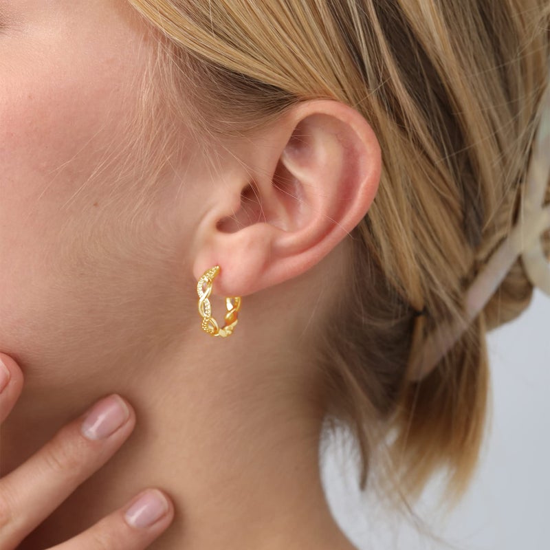 Senteria Twisted Hoop Earrings 14k Gold Plated Hoop Earrings for Women With AAAAA Cubic Zirconia Lightweight Hypoallergenic Hoops (20MM) - Image 2