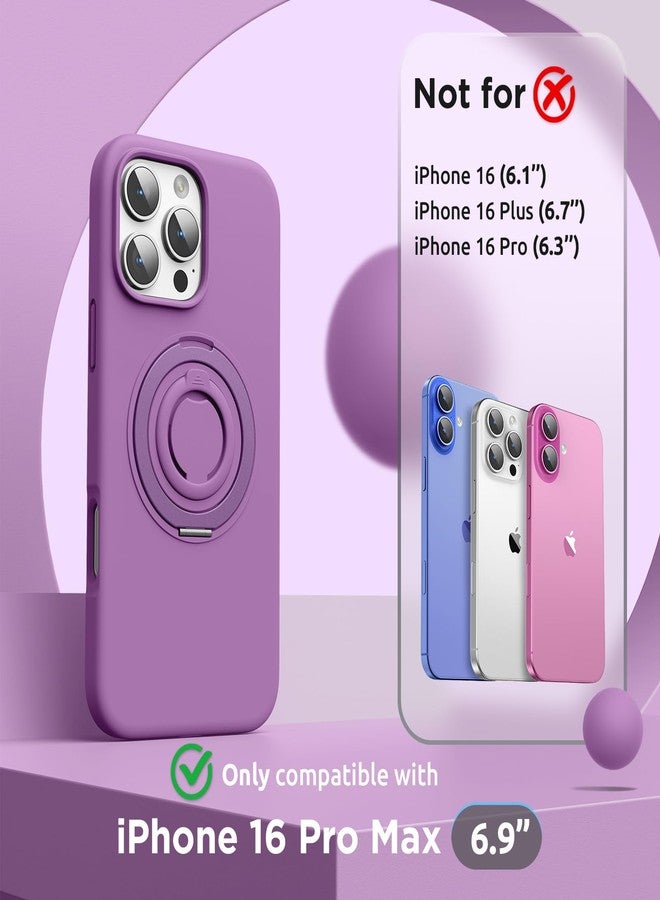 SURPHY for iPhone 16 Pro Max Case With Rotable Magnetic Ring Stand and Silicone Finger Ring Grip, Compatible with MagSafe, Slim Shockproof Phone Case for iPhone 16 Pro Max 6.9 Inch, Orchid Purple - Image 2