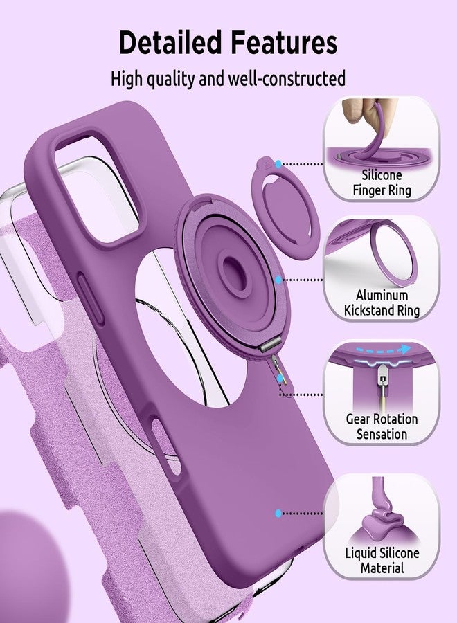 SURPHY for iPhone 16 Pro Max Case With Rotable Magnetic Ring Stand and Silicone Finger Ring Grip, Compatible with MagSafe, Slim Shockproof Phone Case for iPhone 16 Pro Max 6.9 Inch, Orchid Purple - Image 5