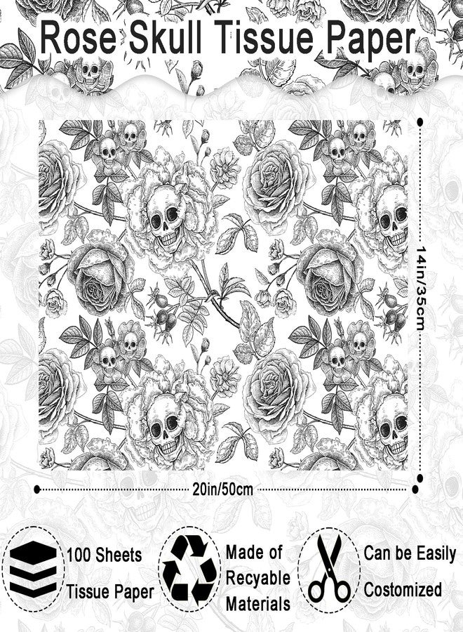 Fabllewavi 100 Sheets Vintage Skeleton Floral Tissue Paper, Skull Rose Pattern Wrapping Paper for Halloween Party Trick or Treat DIY Crafts Day of The Dead Party Supplies, 13.8 x 19.7 Inch - Image 2