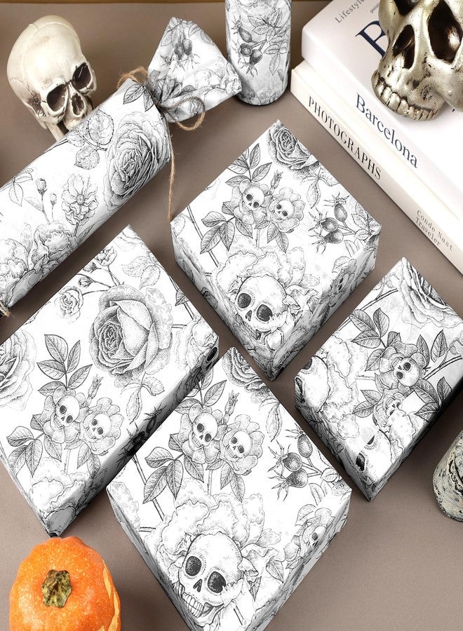 Fabllewavi 100 Sheets Vintage Skeleton Floral Tissue Paper, Skull Rose Pattern Wrapping Paper for Halloween Party Trick or Treat DIY Crafts Day of The Dead Party Supplies, 13.8 x 19.7 Inch - Image 4
