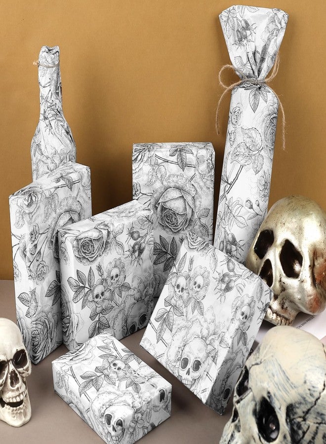 Fabllewavi 100 Sheets Vintage Skeleton Floral Tissue Paper, Skull Rose Pattern Wrapping Paper for Halloween Party Trick or Treat DIY Crafts Day of The Dead Party Supplies, 13.8 x 19.7 Inch - Image 3