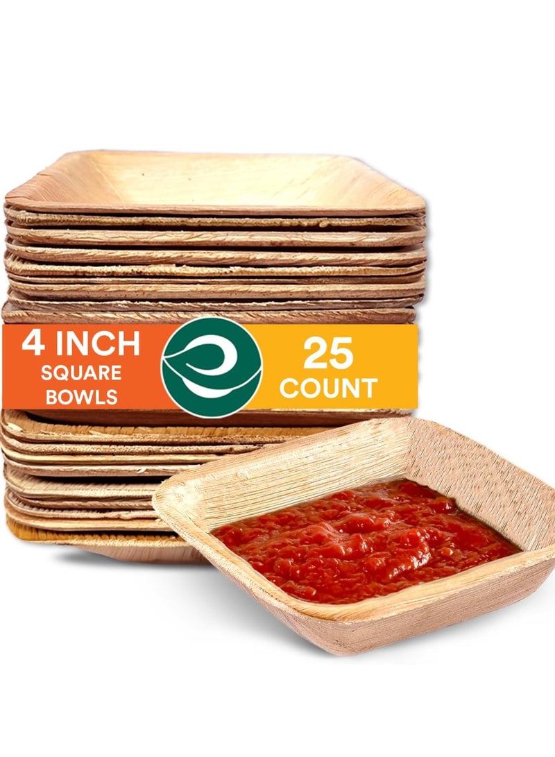 ECO SOUL ECO SOUL [5 oz, 25-Pack] Compostable Square Palm Leaf Bowls | Small Disposable Dessert Bowls Bamboo Style | Heavy Duty Eco-Friendly Sturdy Bowl | Biodegradable Eco Bowls(150ml)  - Image 1
