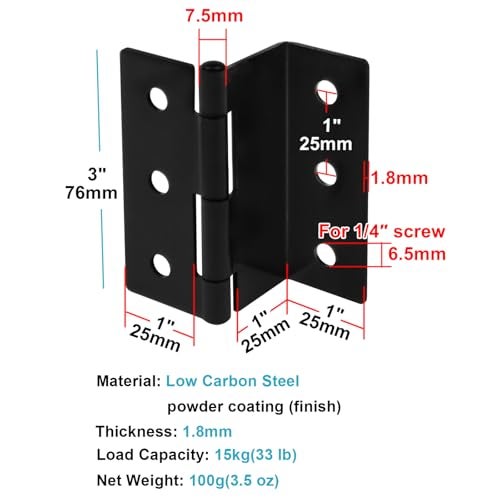 GBGS 6 Pcs 3" High Half-Surface Chest Hinges,Black Offset Hinge for 1" Thick Door Panel,Max Load 66lb - Image 3