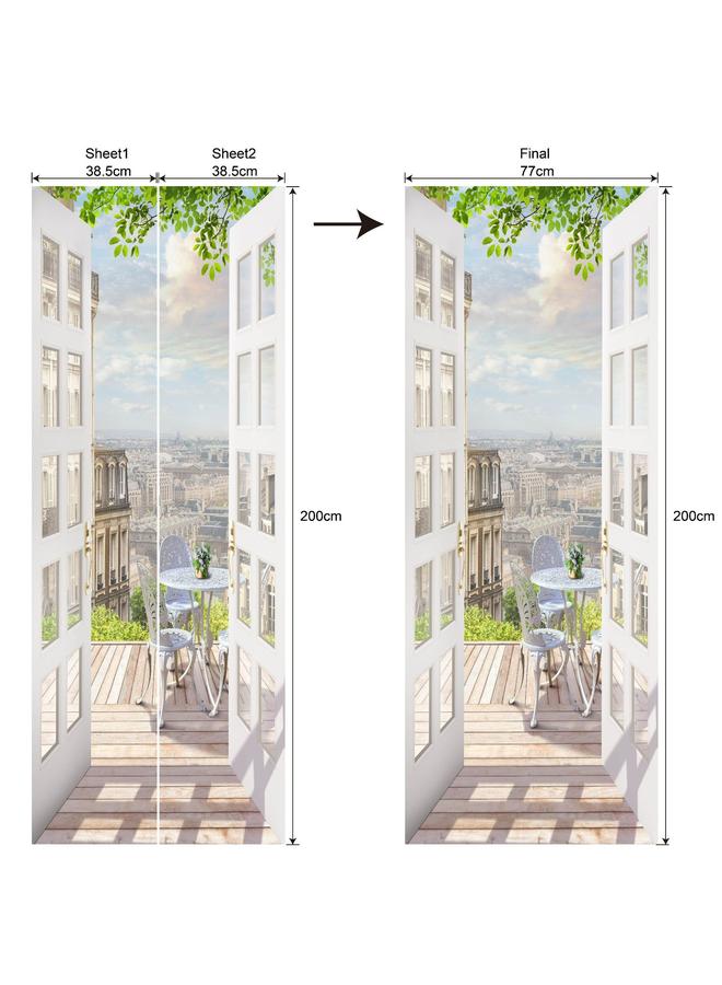 الأزرق جي دبليو المناظر الطبيعية الأوروبية والأمريكية قابلة للإزالة ، غرفة نوم مقاومة للماء ، غرفة معيشة ممتدة لمحاكاة باب مقوس PVC MT257-290 - Image 1