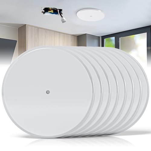Gadgetzan Ceiling Cover Plate,5 Inch Metal Blank Wall Plate Fits 3-1/4" to 4" Round/Octagon Electrical Box Holes,Smoke Detector Cover Plate With Center Screws, Hole Spacing 1.75" to 3.5" (White-8 Pcs) - Image 1