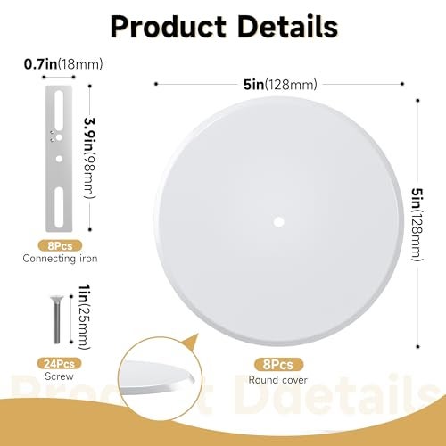 Gadgetzan Ceiling Cover Plate,5 Inch Metal Blank Wall Plate Fits 3-1/4" to 4" Round/Octagon Electrical Box Holes,Smoke Detector Cover Plate With Center Screws, Hole Spacing 1.75" to 3.5" (White-8 Pcs) - Image 2