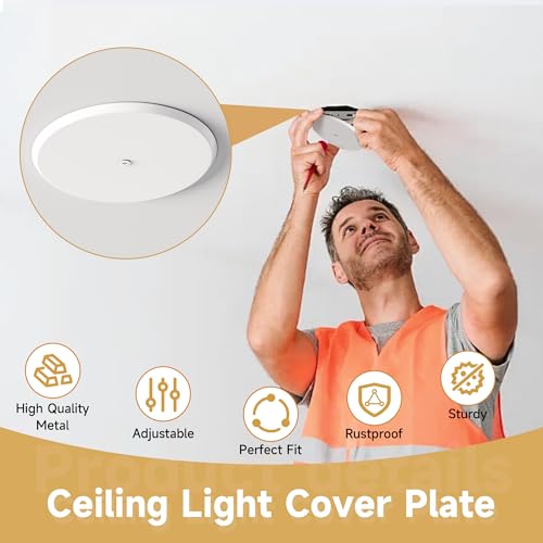 Gadgetzan Ceiling Cover Plate,5 Inch Metal Blank Wall Plate Fits 3-1/4" to 4" Round/Octagon Electrical Box Holes,Smoke Detector Cover Plate With Center Screws, Hole Spacing 1.75" to 3.5" (White-8 Pcs) - Image 3