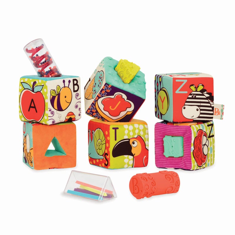 Soft Alphabet Blocks - 6 Building Blocks & 5 Inserts - Letters & Animals - Sensory Play Set for Babies - aBc Block Party - Educational Baby Toys