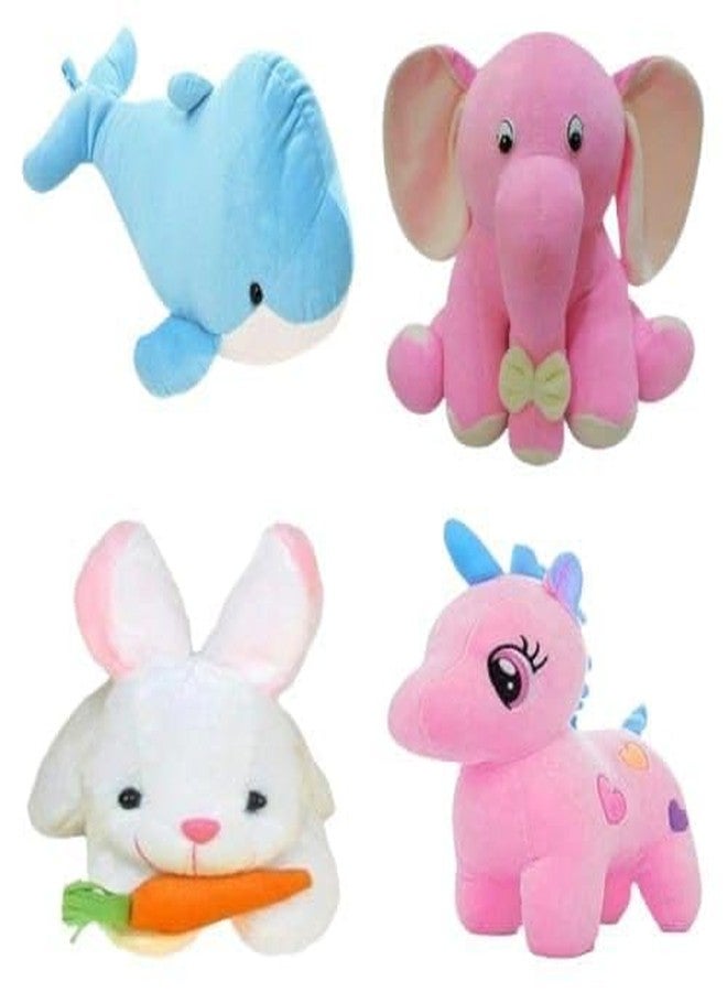 Future Shop Pack of 4 Elegant Soft Animals Stuffed Plush Fur Soft Toys Combo Set for Kids/Childrens/Boys/Girls Playing Birthday Gift Dolphine,Elephant,Rabbit,Unicorn - Image 1