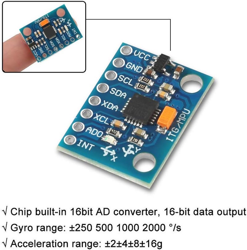 AiTrip 5 Pcs GY-521 MPU-6050 MPU6050 Module,6 DOF MPU-6050 3 Axis Accelerometer Gyroscope Sensor Module 16Bit AD Converter Data Output IIC I2C DIY Kit for Arduino (5PCS) - Image 2