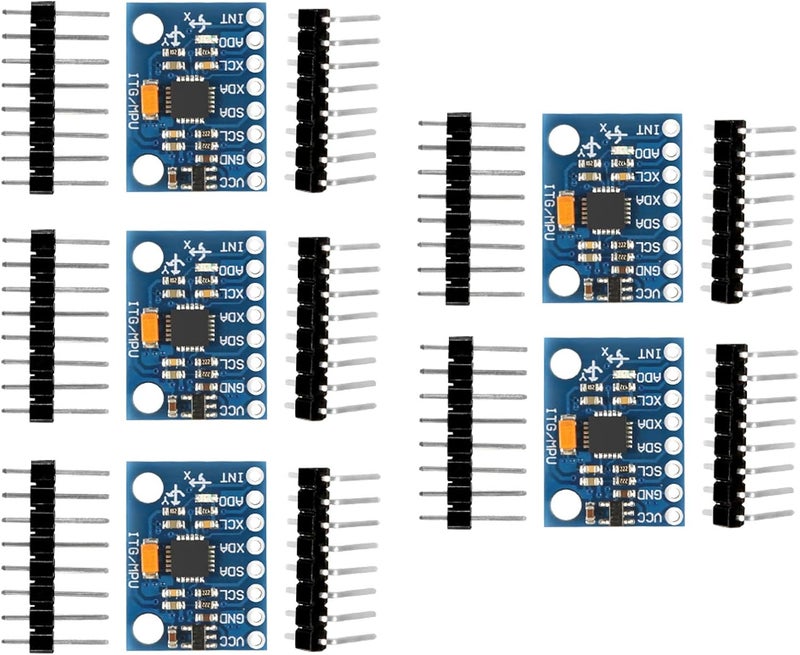 AiTrip 5 Pcs GY-521 MPU-6050 MPU6050 Module,6 DOF MPU-6050 3 Axis Accelerometer Gyroscope Sensor Module 16Bit AD Converter Data Output IIC I2C DIY Kit for Arduino (5PCS) - Image 1