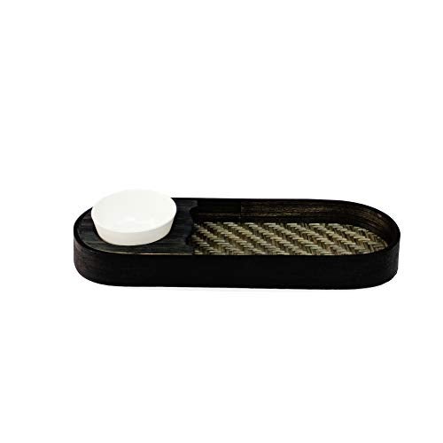 Kadam Haat Handmade Bamboo Chip & Dip Snacks Tray with Bowl, Ideal for Serving Snacks & Platter with Sauce | Starters, Nashta - Unique Design Dishes for Home or Restaurant (Black) - Image 3