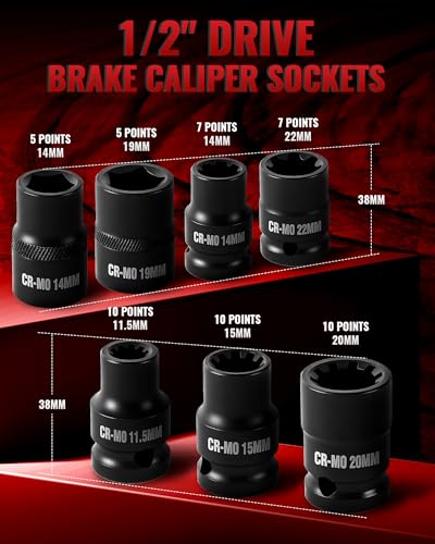 Reywoo 16Piece Impact Brake Caliper Socket Set 12 Square Drive Brake Adjusting Tool Kit Compatible with Audi Benz BMW Porsche Ford VW - Image 3