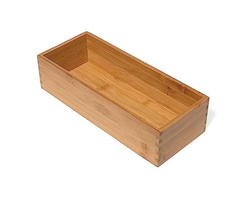 Lipper International Bamboo Wood Utensil Holder Storage Box for Cooking Tools, Makeup, or Office Supplies, 5" x 12" x 3" - Image 1