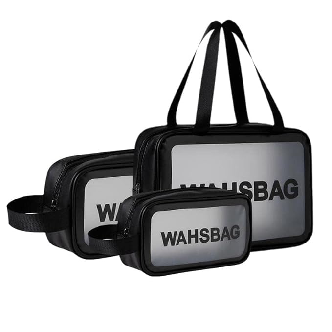 Pramit enterprise Cosmetic Wash Bag Makeup Pouch Travel Transparent Toiletry Waterproof Zipper Wash Bag Household Grooming Kit Portable Organizer Case Carry Pouch 3 pcs Black - Image 2