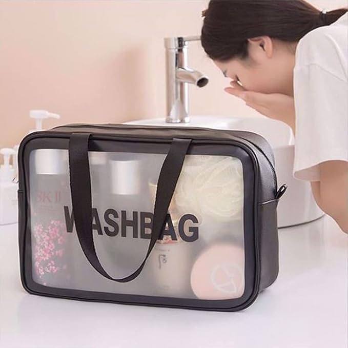 Pramit enterprise Cosmetic Wash Bag Makeup Pouch Travel Transparent Toiletry Waterproof Zipper Wash Bag Household Grooming Kit Portable Organizer Case Carry Pouch 3 pcs Black - Image 3