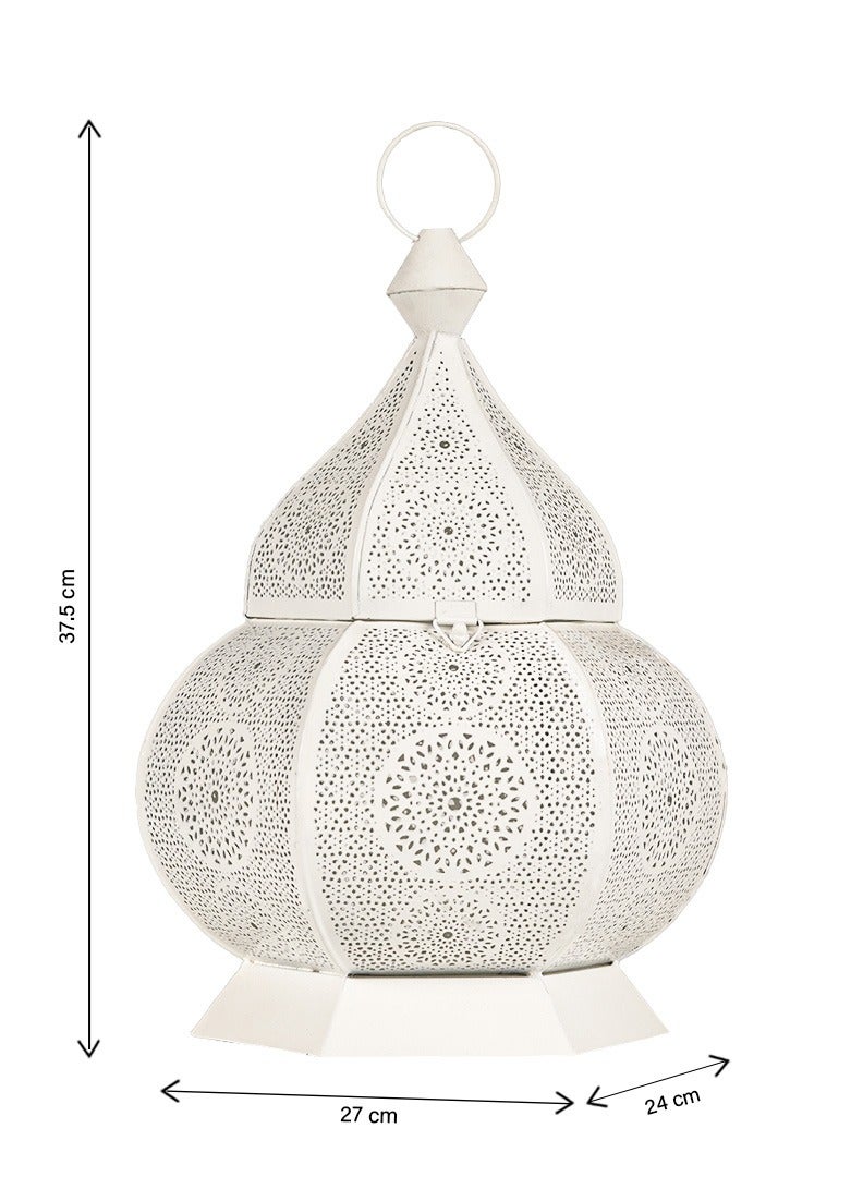 HilalFul Arabesque White Decorative Candle Holder Lantern | For Home Decor in Eid, Ramadan, Wedding | Living Room, Bedroom, Indoor, Outdoor Decoration | Islamic Themed | Moroccan - Image 1