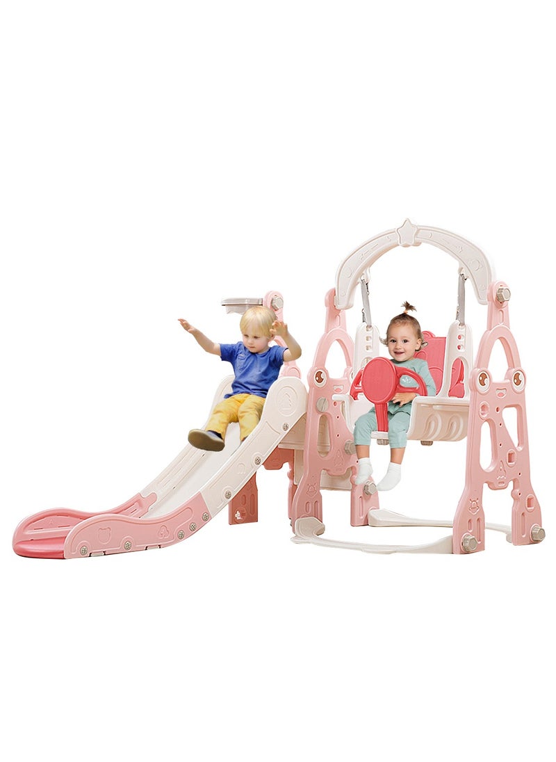 MaBaby - 3 in 1 Toddler Swing and Slide Set for Age 1-6 Indoor Playground for Children Baby Swing Set with Slide, Climber, Basketball Hoop and Long Slide for Boys and Girls - Image 1