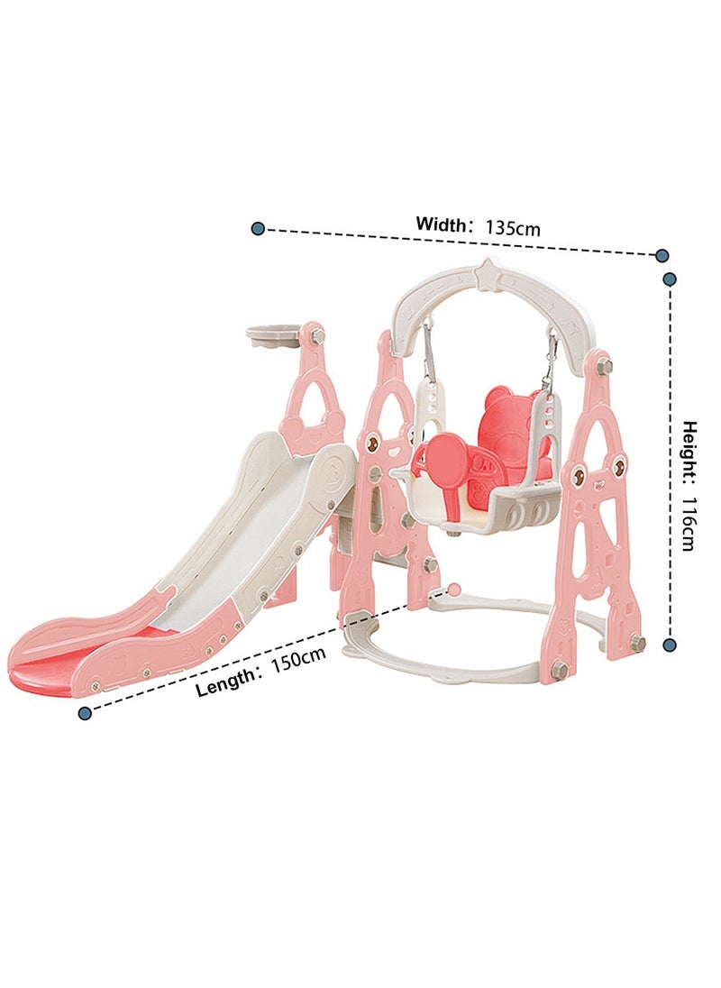 MaBaby - 3 in 1 Toddler Swing and Slide Set for Age 1-6 Indoor Playground for Children Baby Swing Set with Slide, Climber, Basketball Hoop and Long Slide for Boys and Girls - Image 1