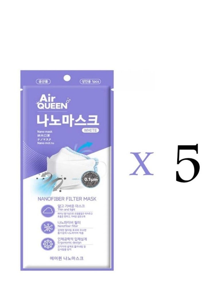 اير كوين مجموعة كمامات للوجه بفلتر نانو فايبر مكونة من 5 عبوات