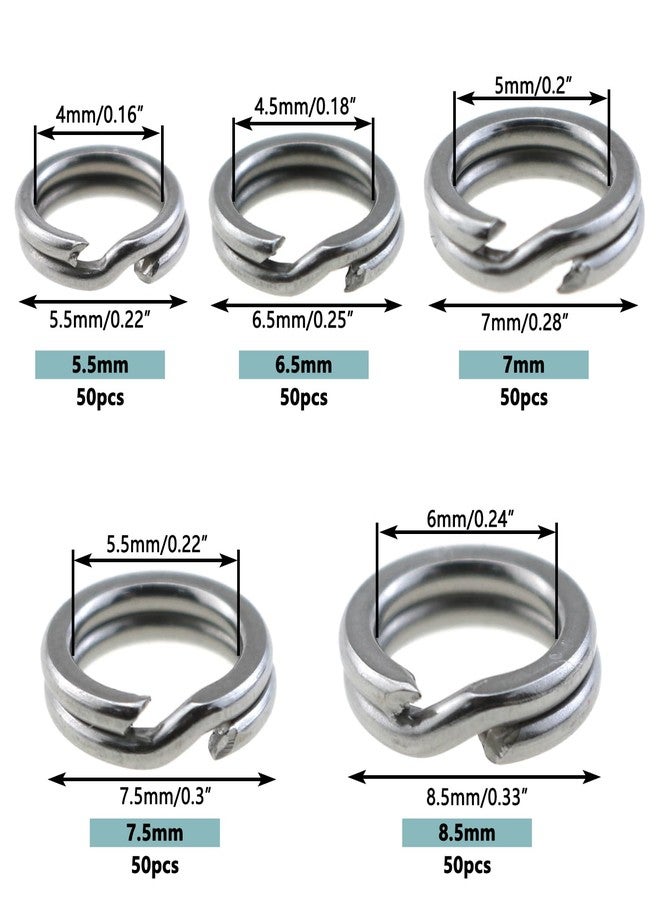 LUORNG 250PCS Stainless Steel Split Ring Set 5.5/6.5/7/7.5/8.5mm Split Ring Lure Connector Suitable for DIY Handicraft Making - Image 2