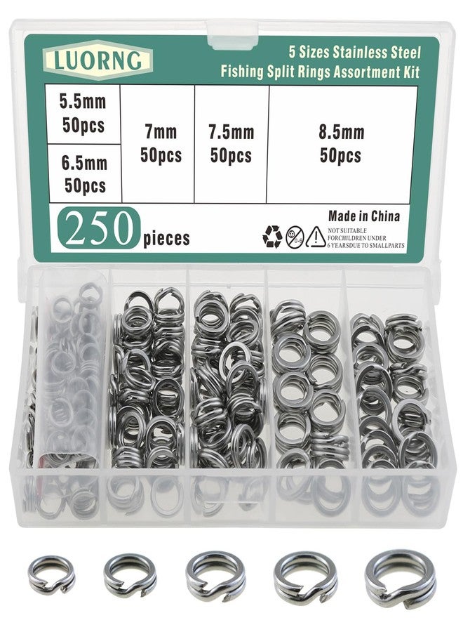 LUORNG 250PCS Stainless Steel Split Ring Set 5.5/6.5/7/7.5/8.5mm Split Ring Lure Connector Suitable for DIY Handicraft Making - Image 1
