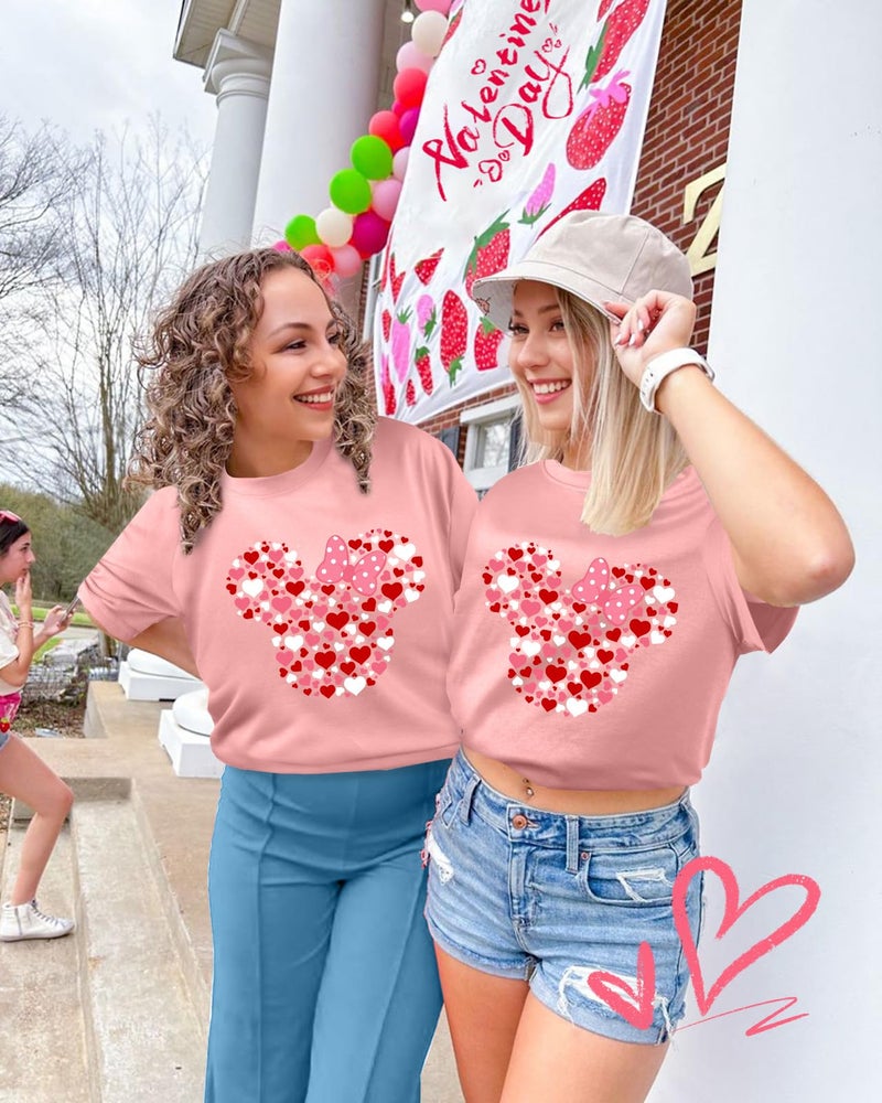 JMHACHY Valentines T-Shirt for Women - Cute Heart Head Bow Design Graphic Shirt, Casual Tee Soft Cotton Crewneck Sleeve Top Print Tops, XL - Image 4