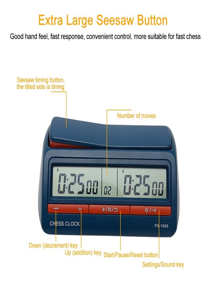 Balana Chess Clock, Advanced Digital Chess & Game Timer, ABS Digital Display Professional International Chess Clock - Blue - Image 5